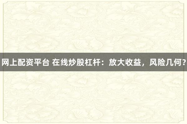 網(wǎng)上配資平臺 在線炒股杠桿：放大收益，風險幾何？