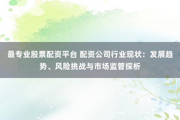 最專業股票配資平臺 配資公司行業現狀：發展趨勢、風險挑戰與市場監管探析