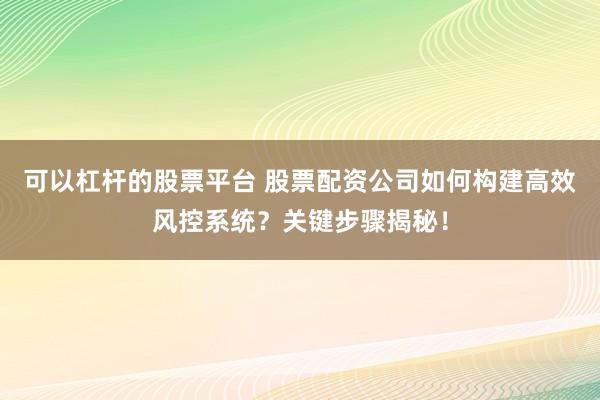 可以杠桿的股票平臺 股票配資公司如何構建高效風控系統？關鍵步驟揭秘！